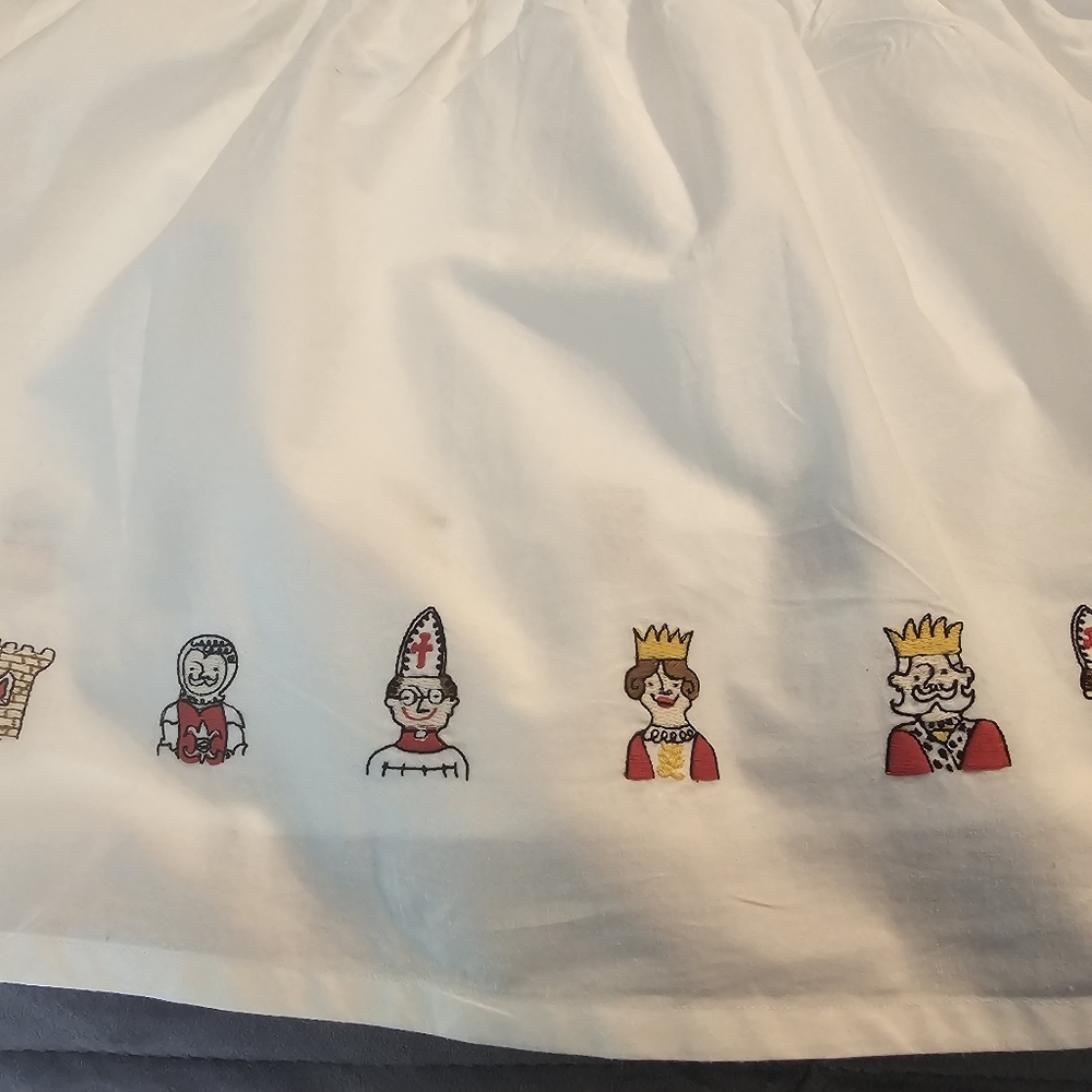 Pottery Barn Kids White Bed Skirt with Midevil Character Accents